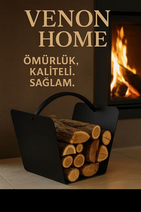 Venon Siyah Tutmalı 30x30 Metal Şömine Odunluk Soba Yanı Ev Odunluğu Bahçe Mangal Barbekü