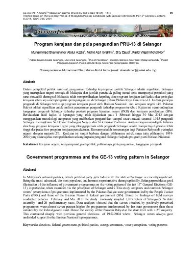 Program Kerajaan Dan Pola Pengundian Pru Di Selangor