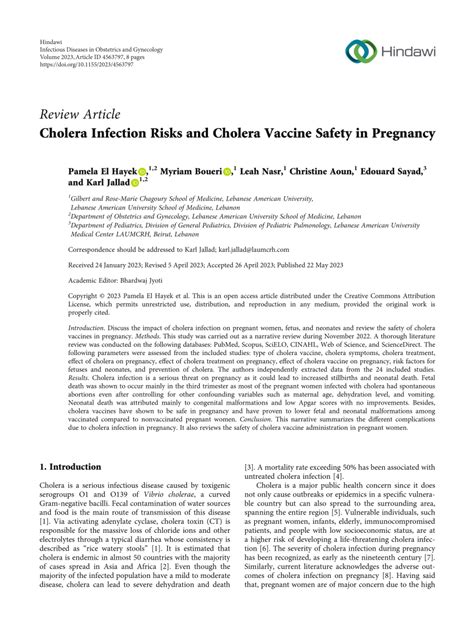 Pdf Cholera Infection Risks And Cholera Vaccine Safety In Pregnancy