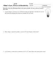 Quiz Ohms Law Power Resistivity Pdf Quiz Ohm S Law Power