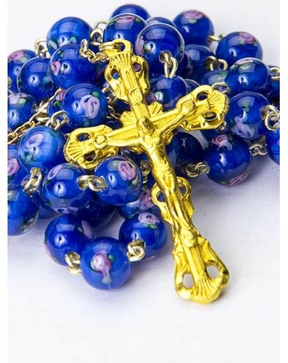 Blue Murano Glass Rosary 6mm Gold Plated Vatican Gift