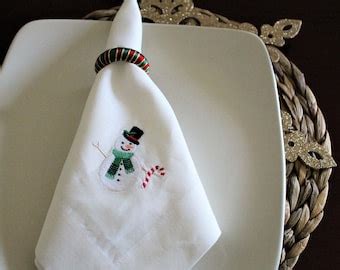 Christmas Embroidered Napkins Etsy