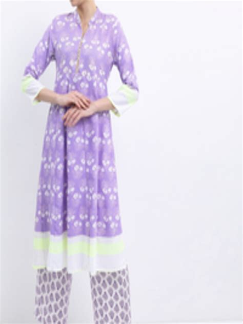 Buy Vishudh Mandarin Collar Ethnic Motifs Yoke Design Cotton Kurta