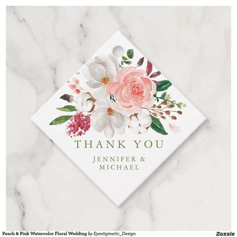 Peach Pink Watercolor Floral Wedding Favor Tags Zazzle In 2022