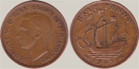 Großbritannien 1 2 Penny Half Penny 1945 Kursmünze Georg VI SS