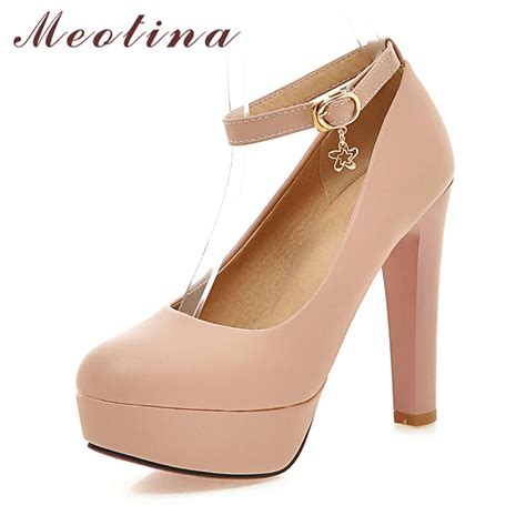 Meotina Women Platform Shoes High Heel Shoes Pumps Spring Ankle Strap