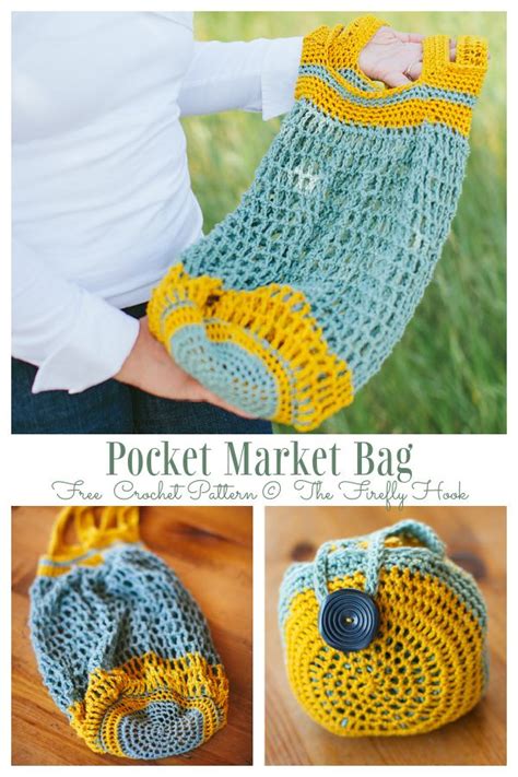 Foldable Pocket Shopping Bags Crochet Patterns DIY Magazine Crochet