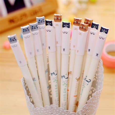 Cute Cat Gel Pen 038mm Kawaii Rollerball Writing Pens Set For Birthday