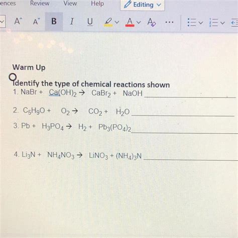 Warm Up Identify The Type Of Chemical Reactions Shown 1 NaBr Ca OH 2