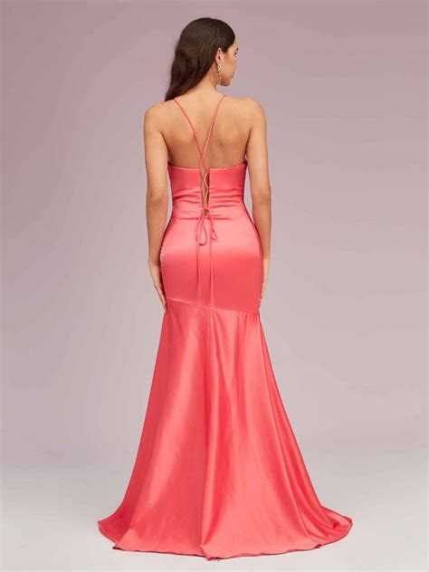 Sexy Backless Mermaid Spaghetti Straps Long Soft Satin Prom Dresses