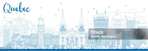 Outline Quebec Skyline With Blue Buildings Stock Illustration