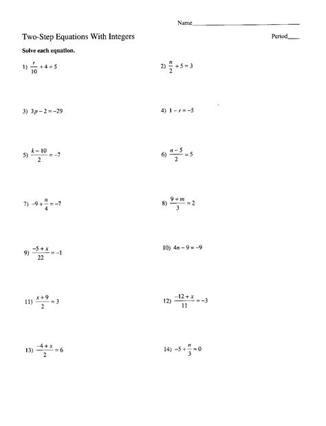 Equations Worksheet With Answer Key