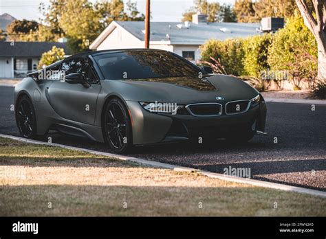 BMW i8 Roadster with matte green wrap Stock Photo - Alamy