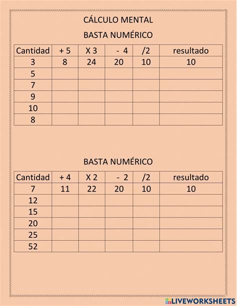 Cálculo mental basta numérico 1 worksheet Teacher Periodic table