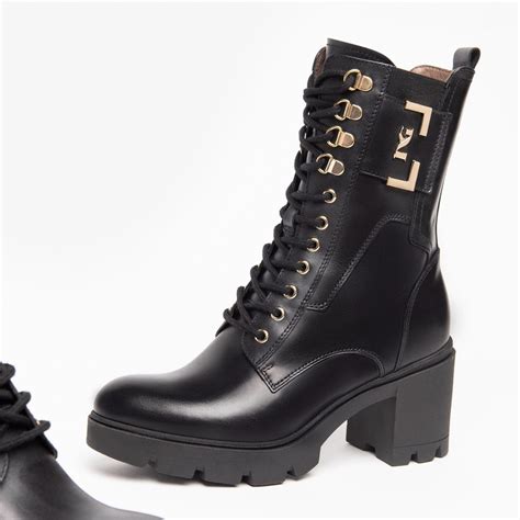 Nerogiardini Lace Up Boot In Black Leather With Medium Heel