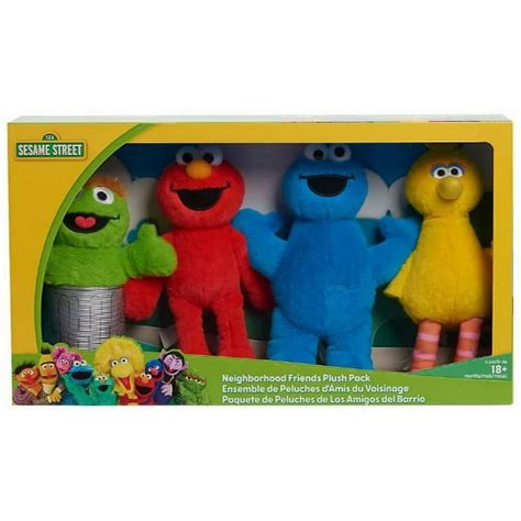 Sesame Street Oscar the Grouch, Elmo, Cookie Monster & Big Bird Plush 4 ...