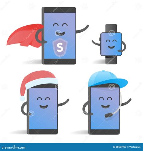 Happy Cartoon Smart Phone Character Set, Great for Your Design Stock