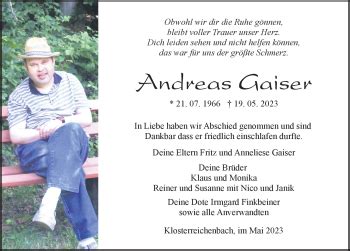 Traueranzeigen Von Andreas Gaiser Schwarzw Lder Bote Trauer