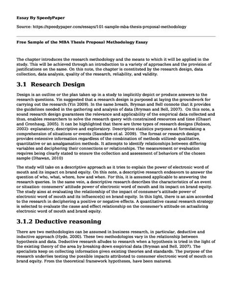 Free Sample Of The Mba Thesis Proposal Methodology Speedypaper