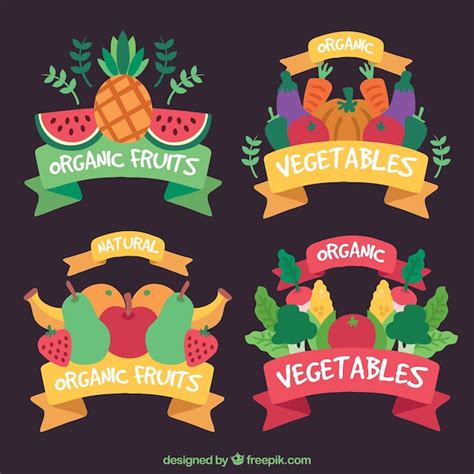 Free Vector | Collection of colored stickers with healthy food