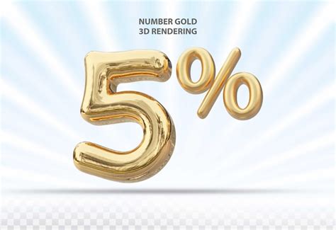 Premium Psd 3d Number 5 Percent Gold