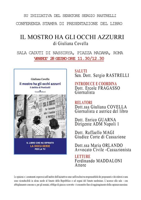 Il Mostro Ha Gli Occhi Azzurri Il 28 Giugno Al Senato Il Libro Di