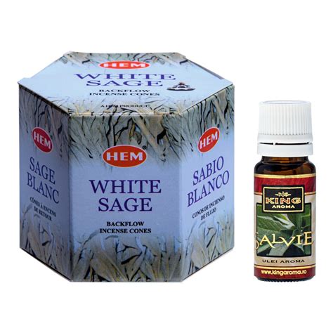 Pachet 40 Conuri Parfumate Backflow Hem White Sage Si Ulei Aromaterapie