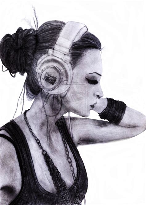 Girl With Headphones Drawing