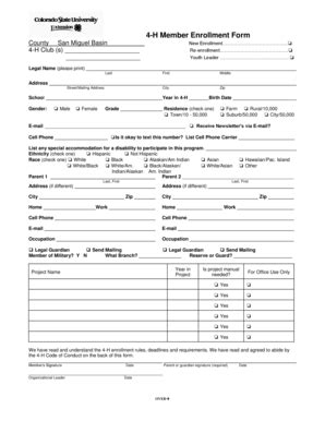 Fillable Online Extension Colostate 4 H Member Enrollment Form