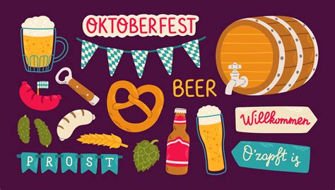 Oktoberfest Set Flat Design Isolated On Dark Background Clip Art Vector Illustration 12024099