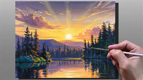 Acrylic Painting Sunset Lake Reflection Correa Art Youtube