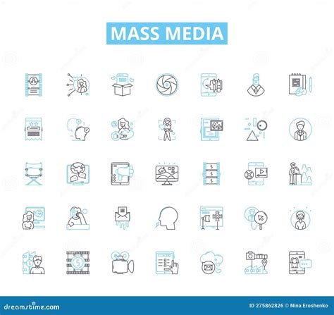 Mass Media Linear Icons Set News Journalism Advertising Radio