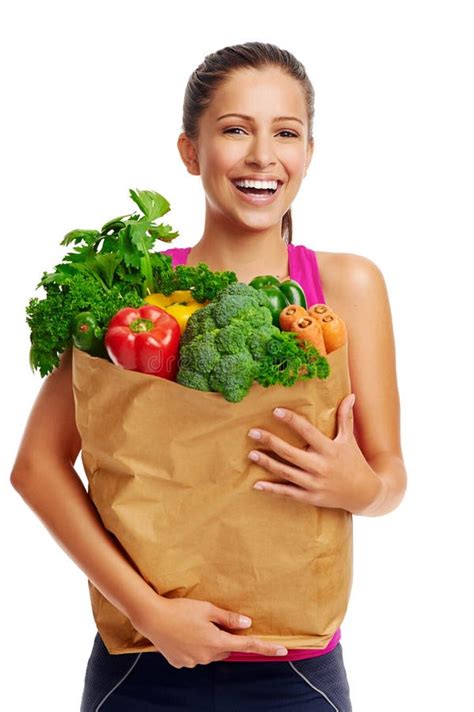 Woman Holding Shopping Paper Bag With Organic Or Bio Vegetables And