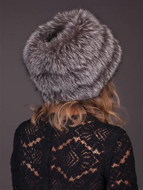 Silver Fox Fur Hat With Leather Inserts And Pom Pom Handmade By Nordfur