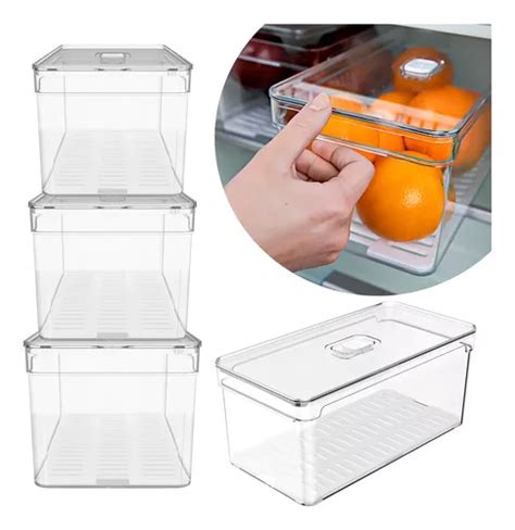 Kit De Organizadores Acr Licos Para Nevera Con Tapa Y Bandeja De