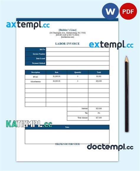 Sample Free Labor Invoice Template In Word And Pdf Format Download