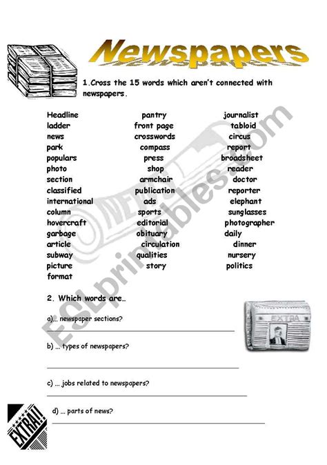 English worksheets: NEWSPAPERS / MASS MEDIA ( 1/2)