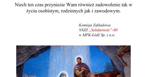 NSZZ Solidarność 80 w MPK Łódź Bożonarodzeniowe życzenia