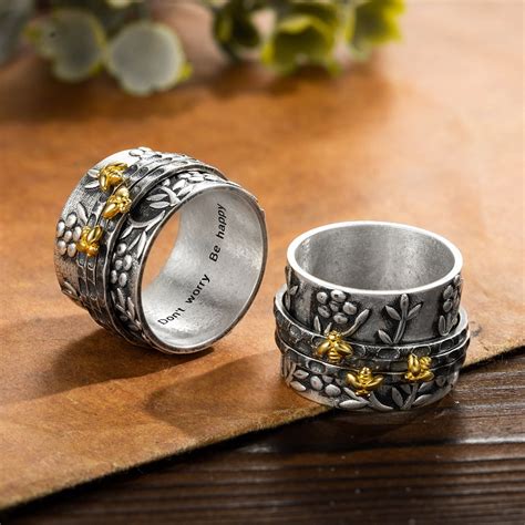 Personalized Bee Fidget Ring Sterling Silver 925brass Spinner Ring