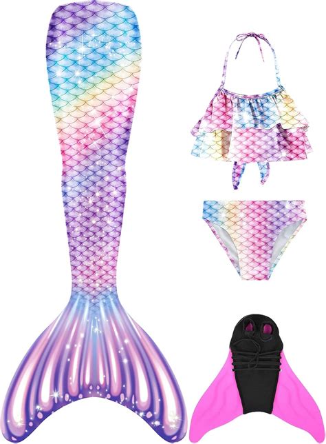 FOLOEO Meerjungfrauenflosse Mädchen Meerjungfrau Flosse für Kinder mit Bikini Set und Monoflosse