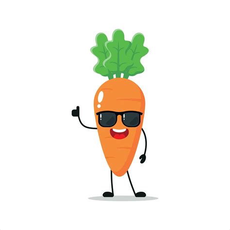 Cute Happy Carrot Character Wear Sunglasses Funny Carrot Greet Friend Cartoon Emoticon In Flat