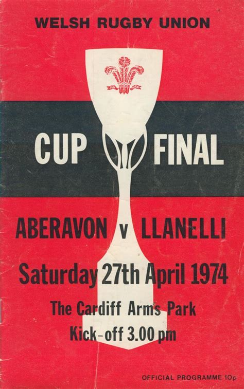 ABERAVON V LLANELLI 1974 W R U CUP FINAL RUGBY PROGRAMME Rugby