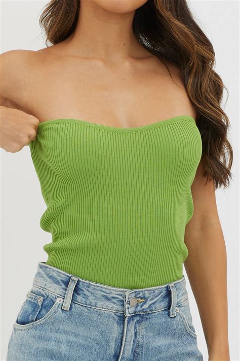 Shop The Flora Strapless Knit Top Green Selfie Leslie Australia