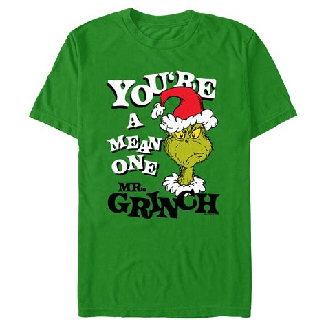 Mens Dr Seuss Christmas Grinch Youre A Mean One Portrait Graphic T