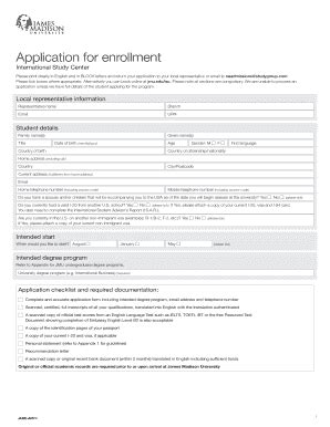 Fillable Online Application For Enrollment International Study Center