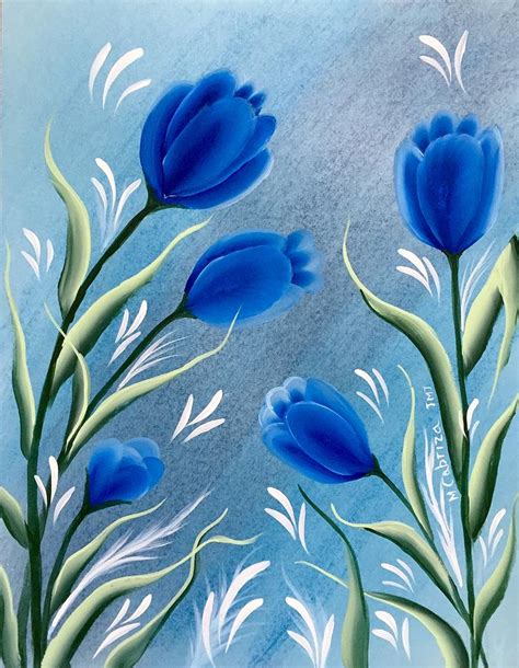 Blue Tulips Painting by Maria Cabriza