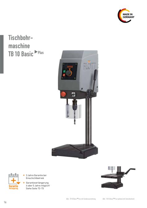 Flott Tb Basic Plus Tischbohrmaschine Tischh Henverstellung Ber