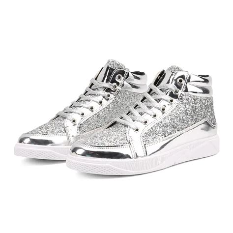 Mens Sparkly Shimmery Glittery High Top Skate Shoes With Good Grip