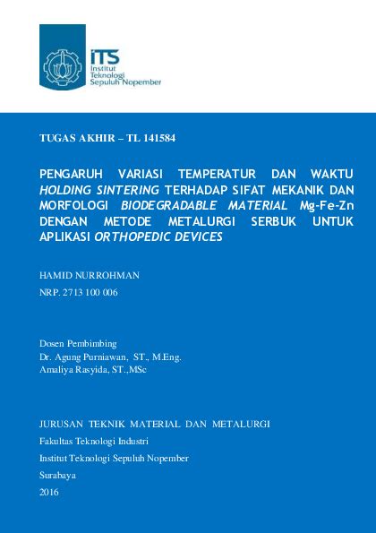 Pdf Pengaruh Variasi Temperatur Dan Waktu Holding Sintering Terhadap