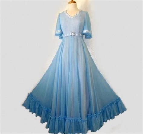 S Dress Blue Sheer Chiffon Ruffle Emma Domb Maxi Dress Etsy